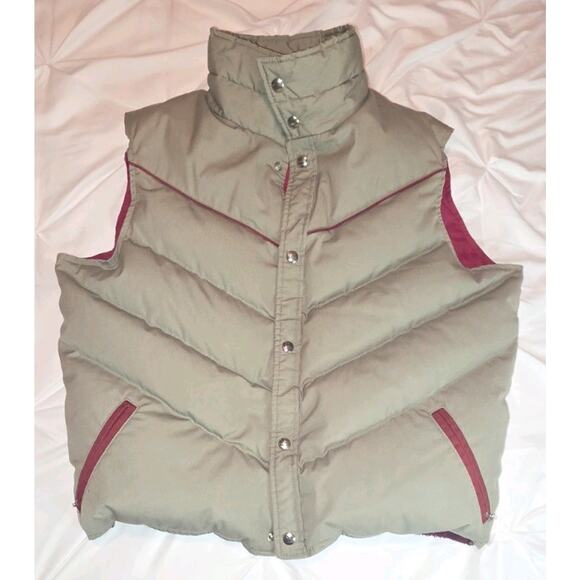 Vintage Woolrich Puffer Down Vest Jacket Beige Insulated Button-Up M/L - Picture 1 of 9